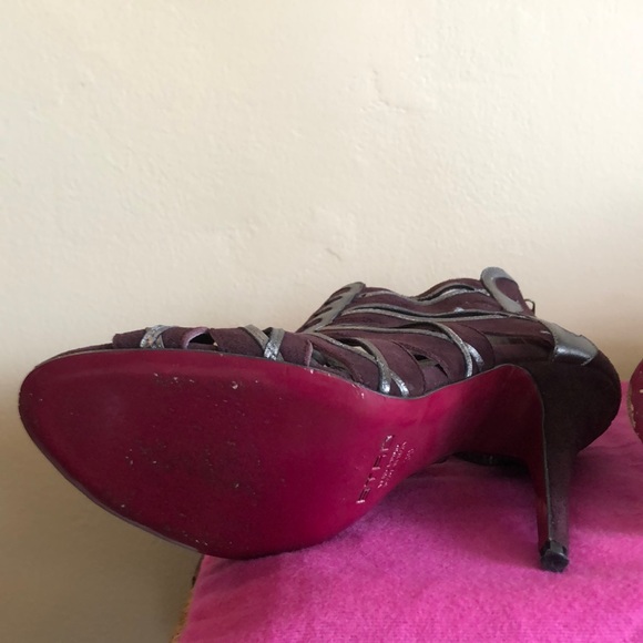 Etro Merlot & Silver Peep Toe Heel Sz39 - Picture 6 of 11